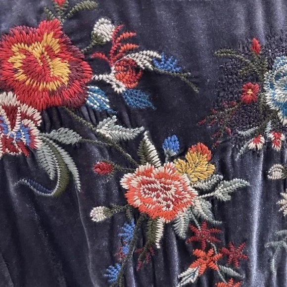 Johnny Was Pina heavily embroidered flutter sleeve velvet blouse NWT